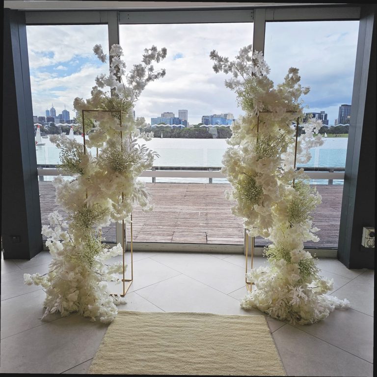 Cherry Blossom & Baby's Breath Floral Towers - Ivory Heart